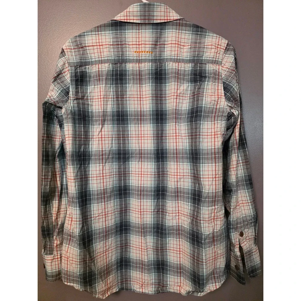 Ariat Rebar Mens Plaid Long Sleeve Work Shirt Blue Orange Button Down Medium